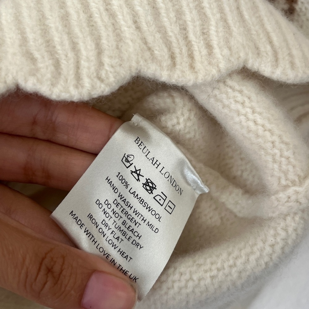 Beulah Cream Brown Liberte Lambswool Pullover Sweater Heart Dove Size Small - Picture 4 of 5